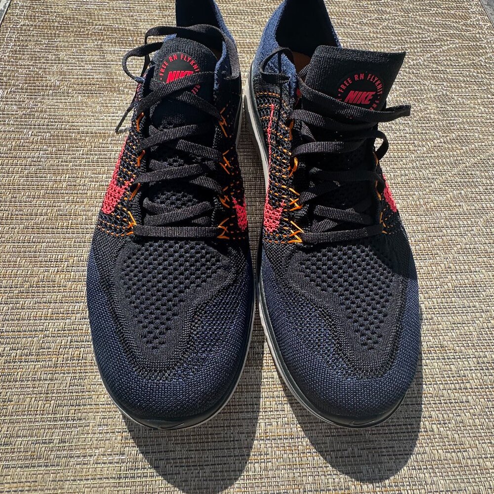 Nike Free RN Flyknit Black Flash Crimson Orange Peel 942838-068 Men’s Size 12
